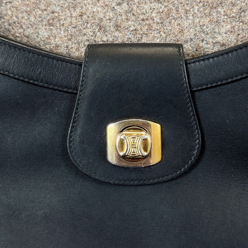 Vintage 80s Celine Black Smooth Leather Hobo Shoulder Bag Gold-Toned Hardware - Picture 3 of 16